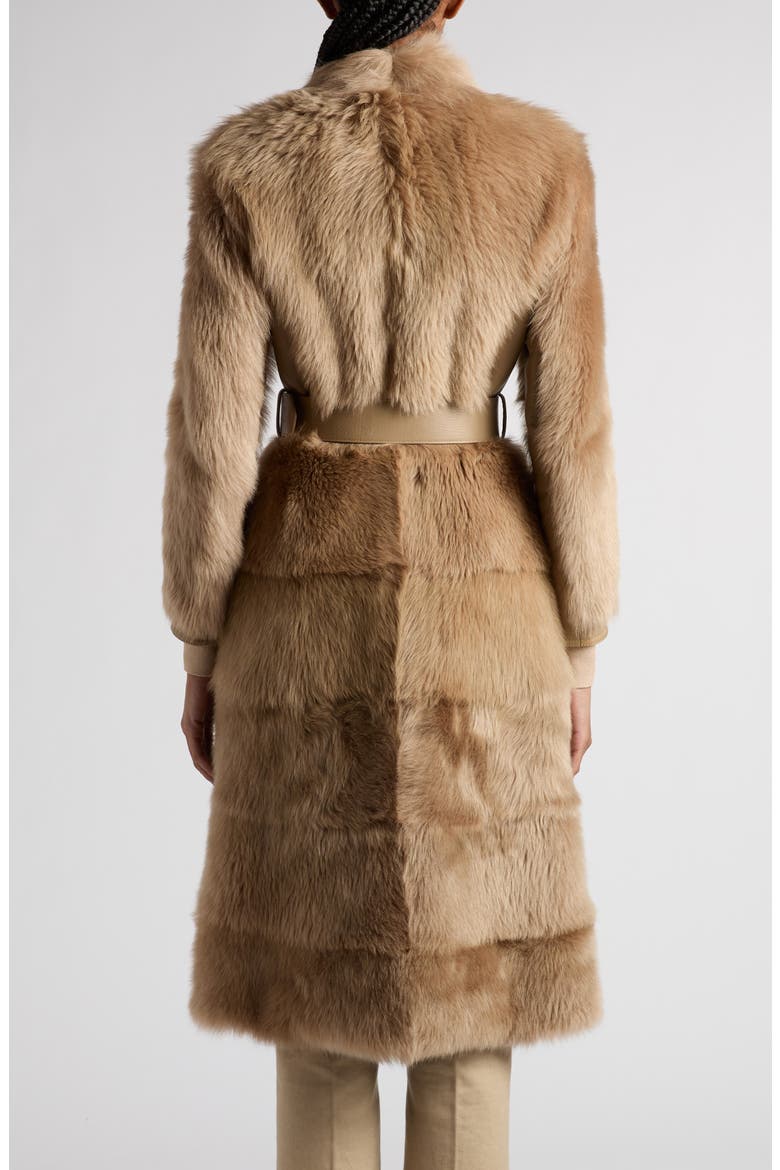 Soft Shearling & Leather Belted Coat, Alternate, color, JB020 HONEY BEIGE