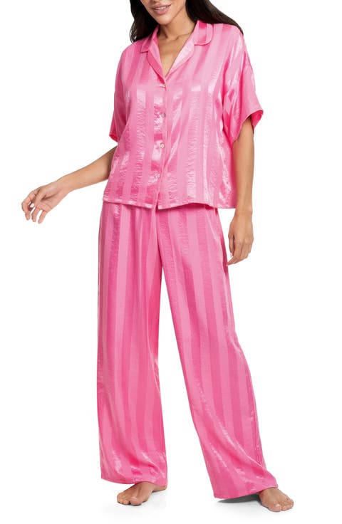 Stripe Jacquard Button-Up Top & Pants Pajamas