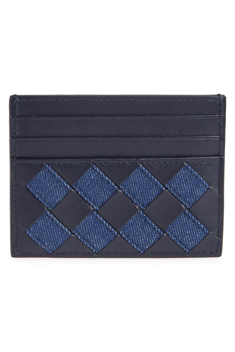 Intrecciato Denim & Leather Card Case, Alternate, color, 4165 ABYSS-INDIGO/ ABYSS