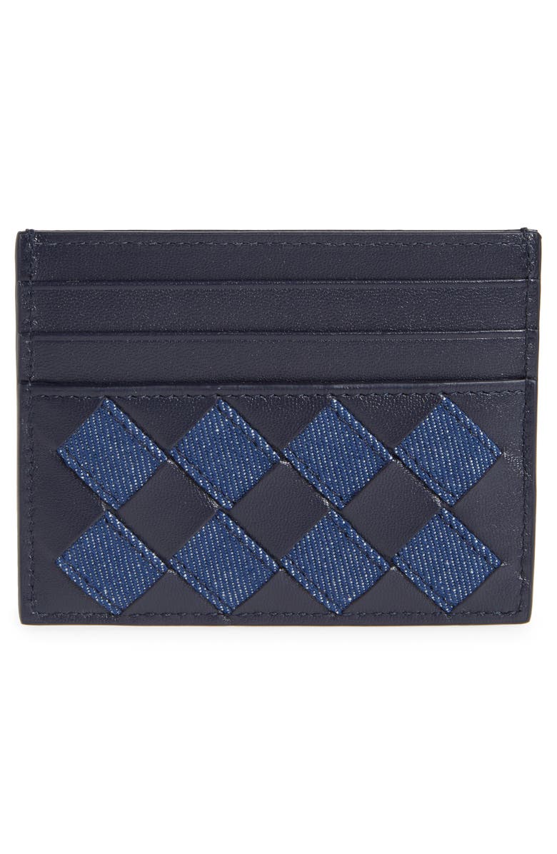 Bottega Veneta Intrecciato Denim & Leather Card Case, Alternate, color, 