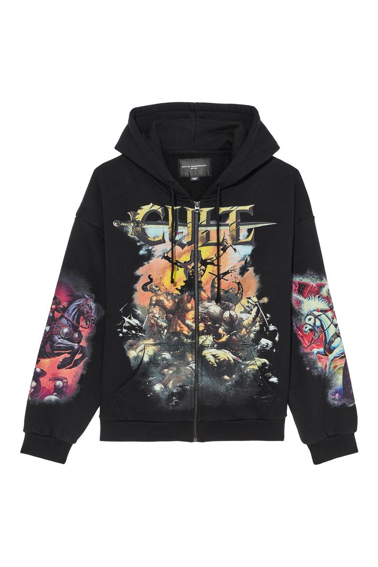 Horseman Full Zip Graphic Hoodie, Alternate, color, BLACK