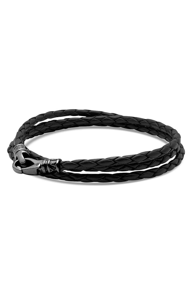 Wrap Around Leather Bracelet, Main, color, BLACK