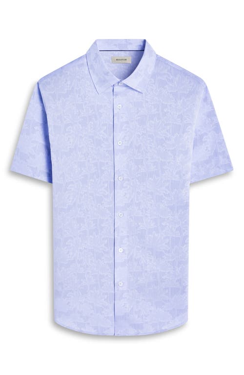 Bugatchi Orson Palm Tree Pattern Short Sleeve Button-up Shirt In Air Blue