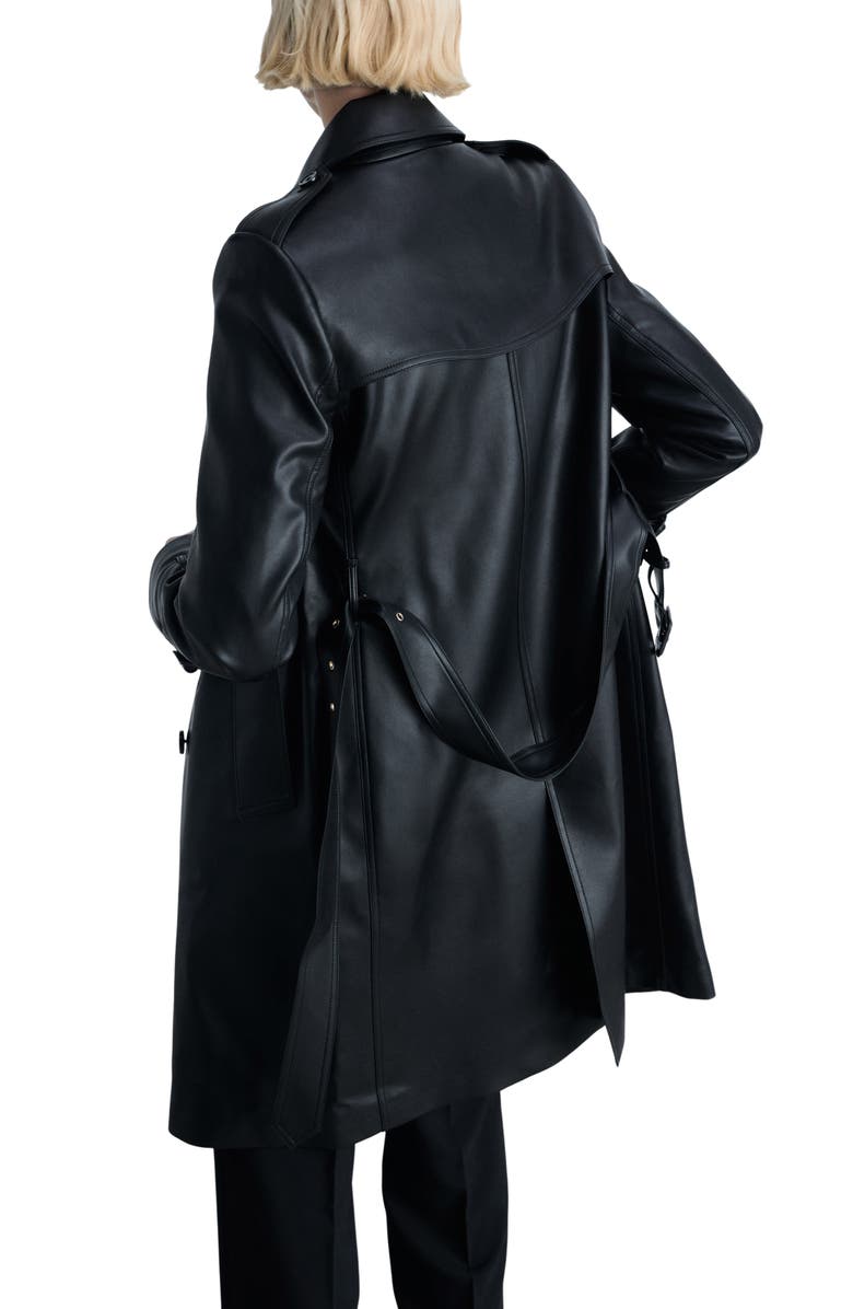 MANGO Double Breasted Belted Faux Leather Trench Coat, Alternate, color, 