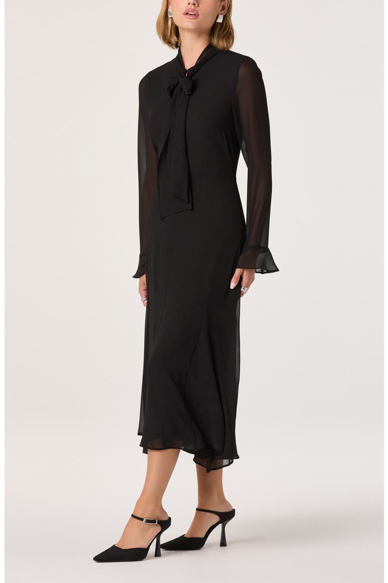 Tie Neck Long Sleeve Dress, Alternate, color, BLACK