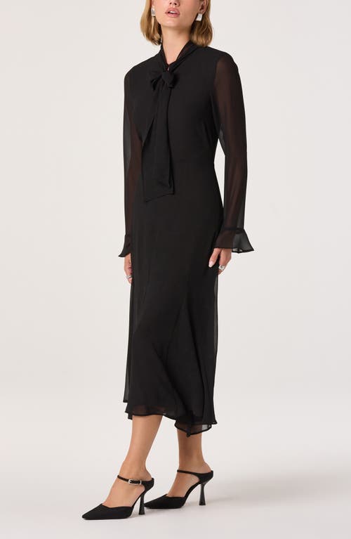 Astr The Label Tie Neck Long Sleeve Dress In Black