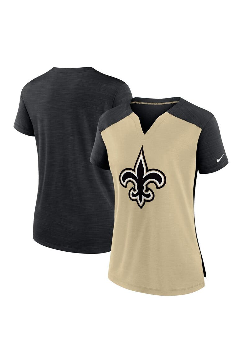 Women's Nike Gold/Black New Orleans Saints Impact Exceed Performance Notch Neck T-Shirt, Main, color, Gold