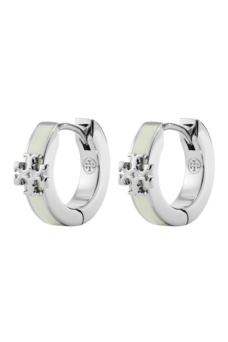 Icon Enamel Huggie Earrings, Main, color, TORY SILVER / MEADOW MIST