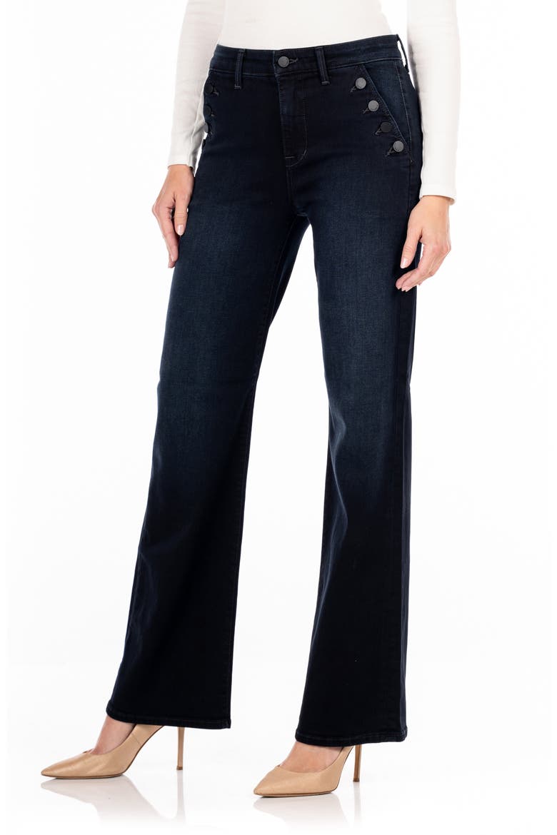 Katie High Waist Button Pocket Flare Leg Jeans, Alternate, color, BLK BOURBO