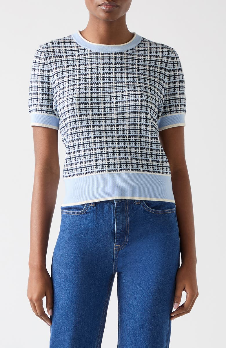 LK Bennett Honey Check Short Sleeve Cotton Sweater, Main, color, 