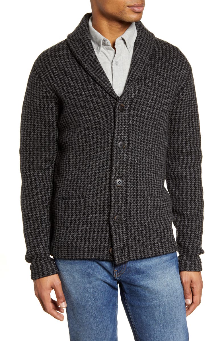 Schott NYC Houndstooth Wool Blend Cardigan Sweater, Alternate, color,
