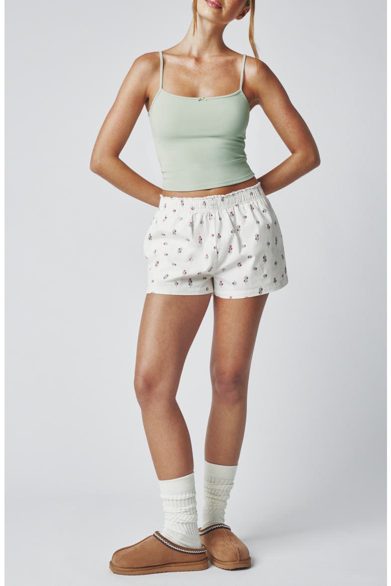 Lace Trim Boxer Shorts, Main, color, OLIVE PRINT