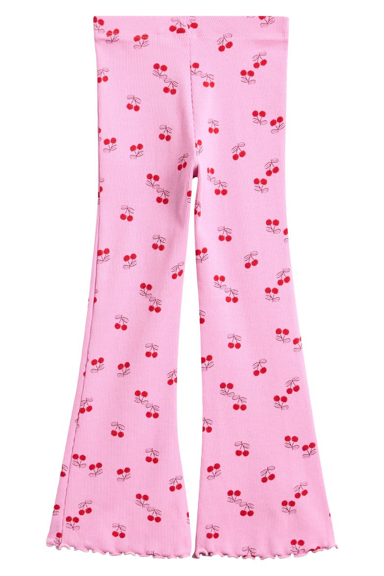 Kids' Cherry Print Rib Flare Leggings, Alternate, color, PINK/ RED