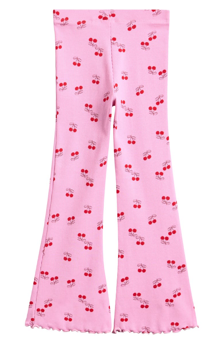 NEXT Kids' Cherry Print Rib Flare Leggings, Alternate, color, Pink/ Red