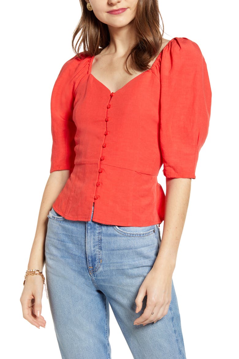 Front Button Fitted Top (Nordstrom Exclusive), Main, color, RED POPPY