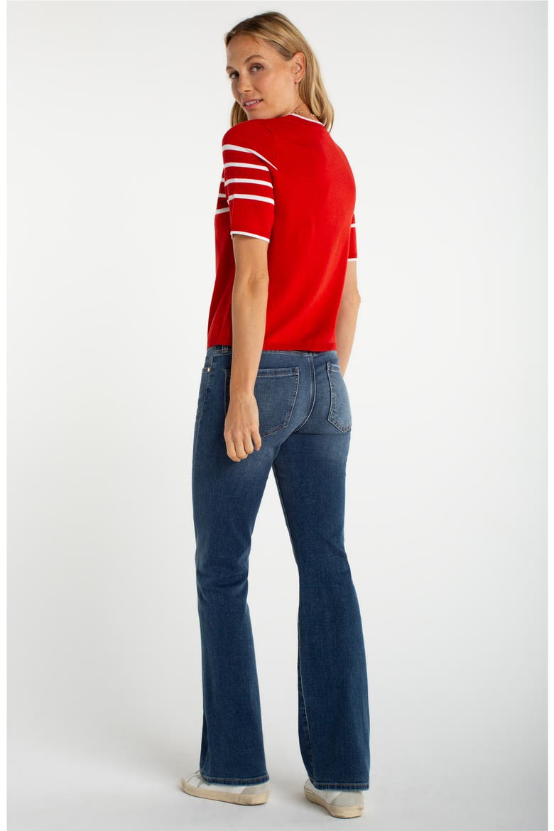 Stripe Short Sleeve Sweater, Alternate, color, FIRE BRICK/ WHITE STP