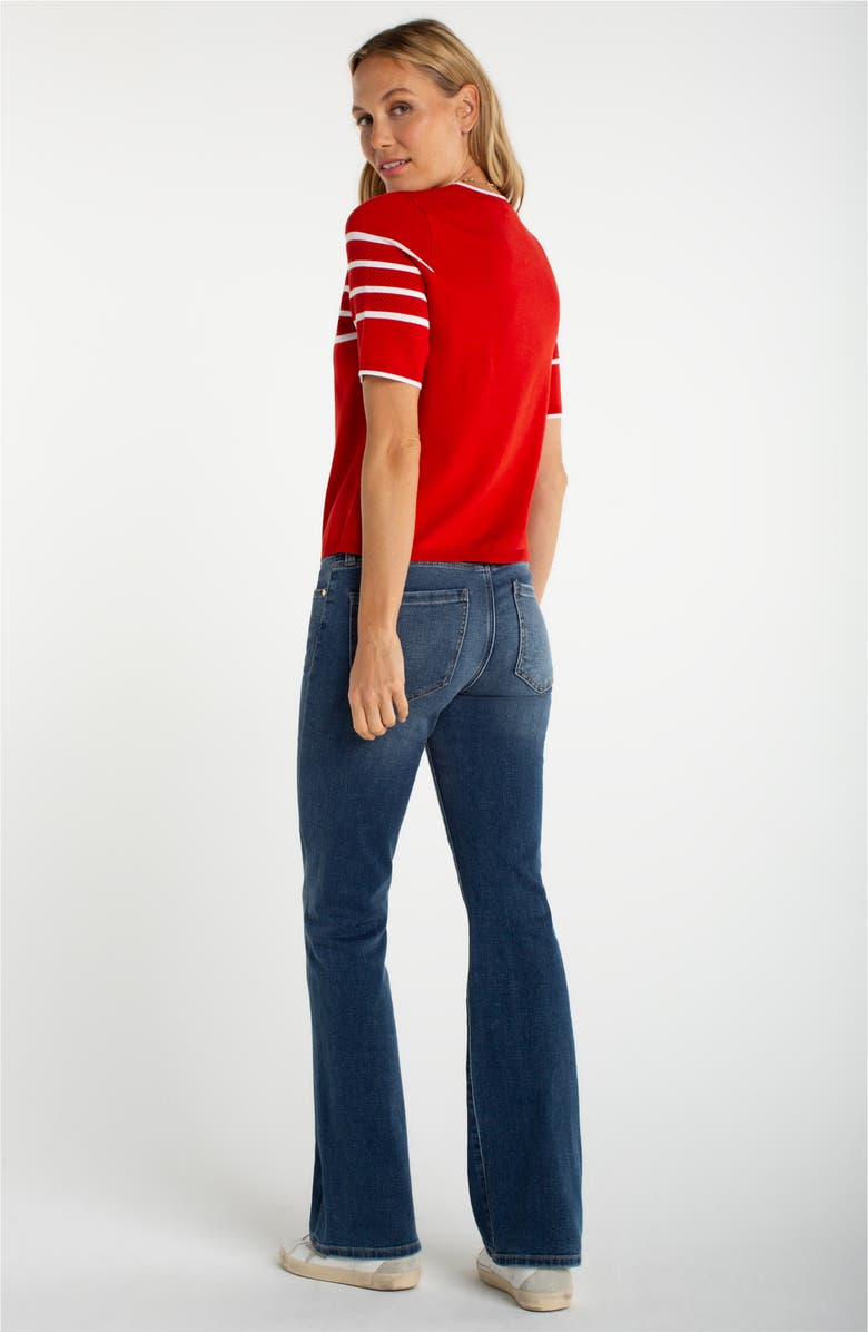 Liverpool Los Angeles Stripe Short Sleeve Sweater, Alternate, color, Fire Brick/ White Stripe