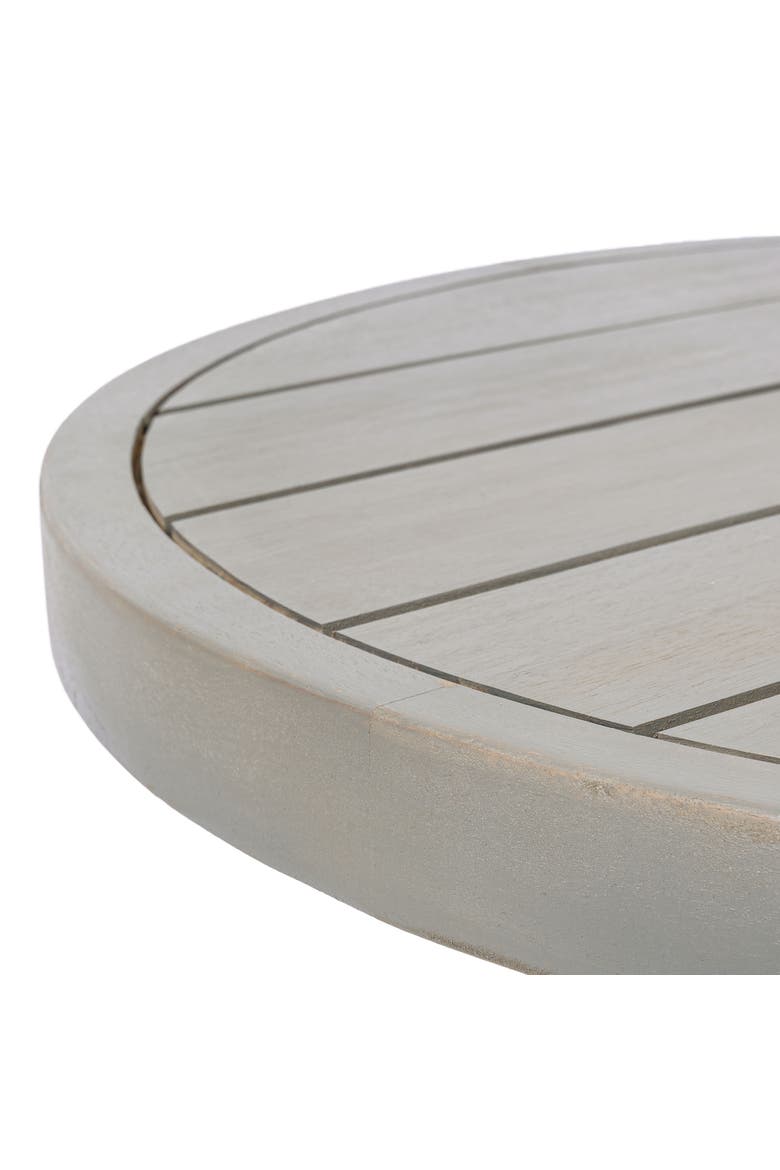 Solanya Modern Round Wood Outdoor Coffee Table, Slatted Tapered Base, Weather-Resistant Wash Patio Deck Furniture, Alternate, color, Gray Wash
