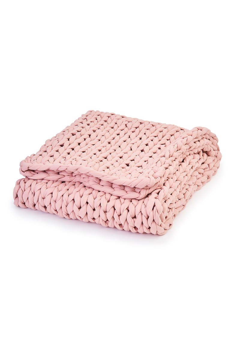 Organic Cotton Weighted Knit Blanket, Main, color, EVENING ROSE