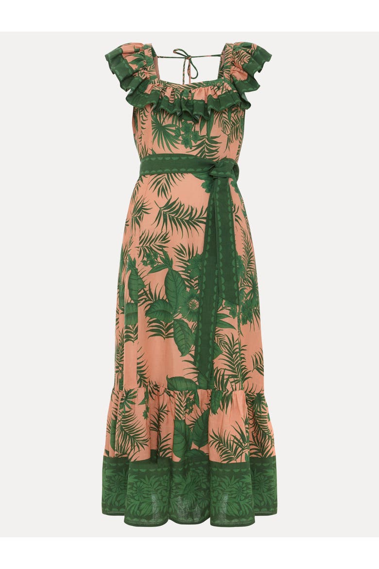 Sandra Ruffled Square Neck Midi Dress, Alternate, color, Coral