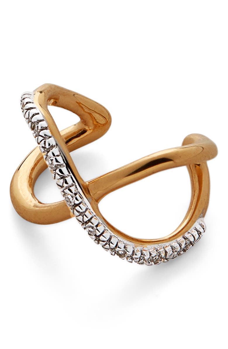 Monica Vinader Riva Crossover Diamond Ear Cuff, Alternate, color, 18Ct Gold Vermeil On Silver