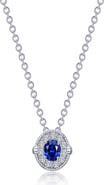 Lafonn Oval Lab Grown Sapphire & Simulated Diamond Halo Pendant Necklace