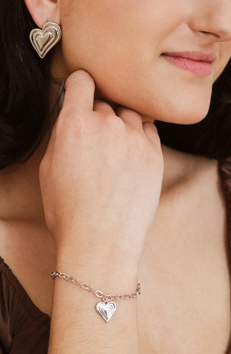 Sterling Forever Beating Hearts Drop Earrings & Charm Bracelet Set, Alternate, color, 