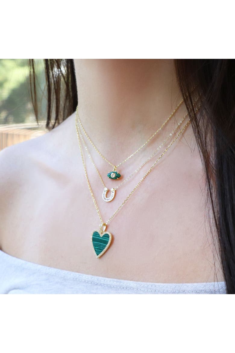 Large Malachite CZ Halo Heart Necklace, Alternate, color, Malachite