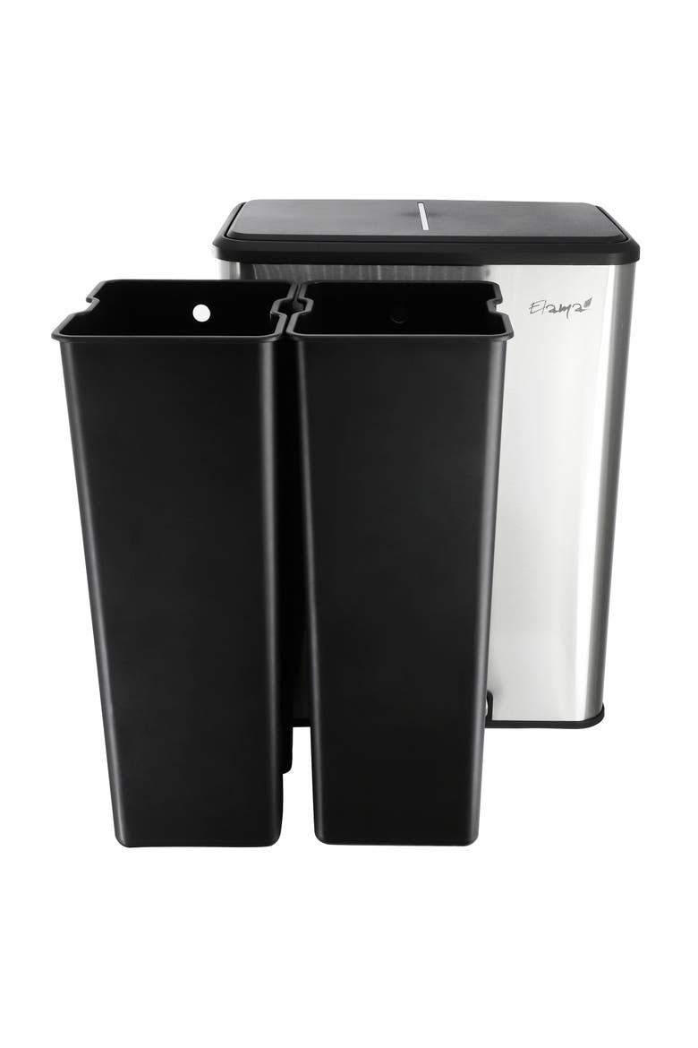 60 Liter 2 Compartment Large 8 Gallon Split Stainless Steel Step Trash Bin with Slow Close Mechanism, Alternate, color, Silver