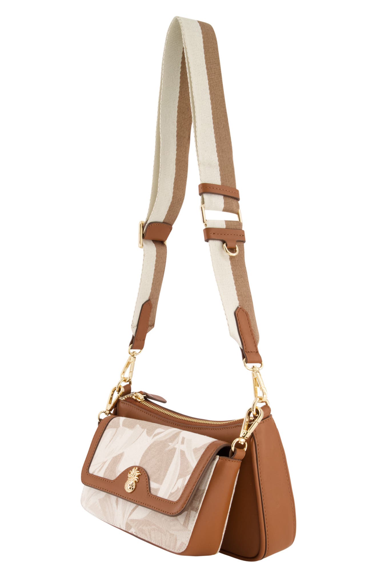 Tommy Bahama Floral Canvas & Leather Trim Double Crossbody Bag, Alternate, color, Brown Multi