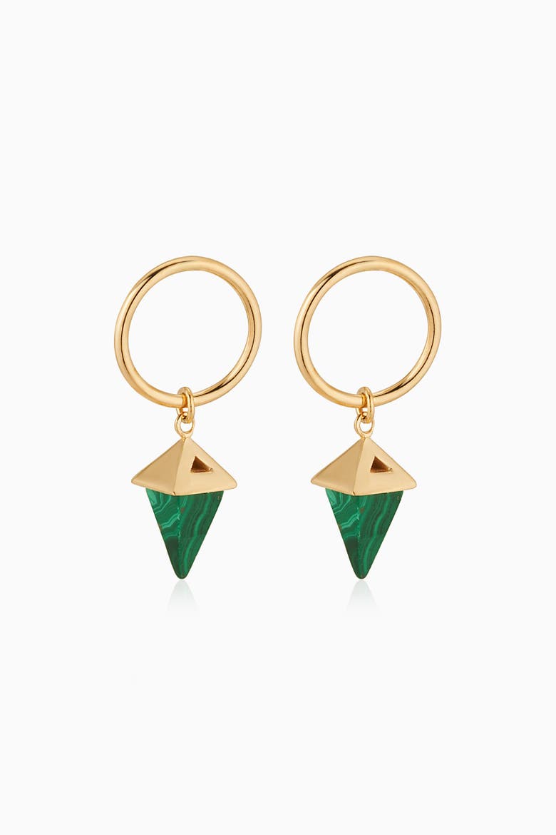 14K Gold Prism Point Drop Earrings, Main, color, Gold - Green Malachite