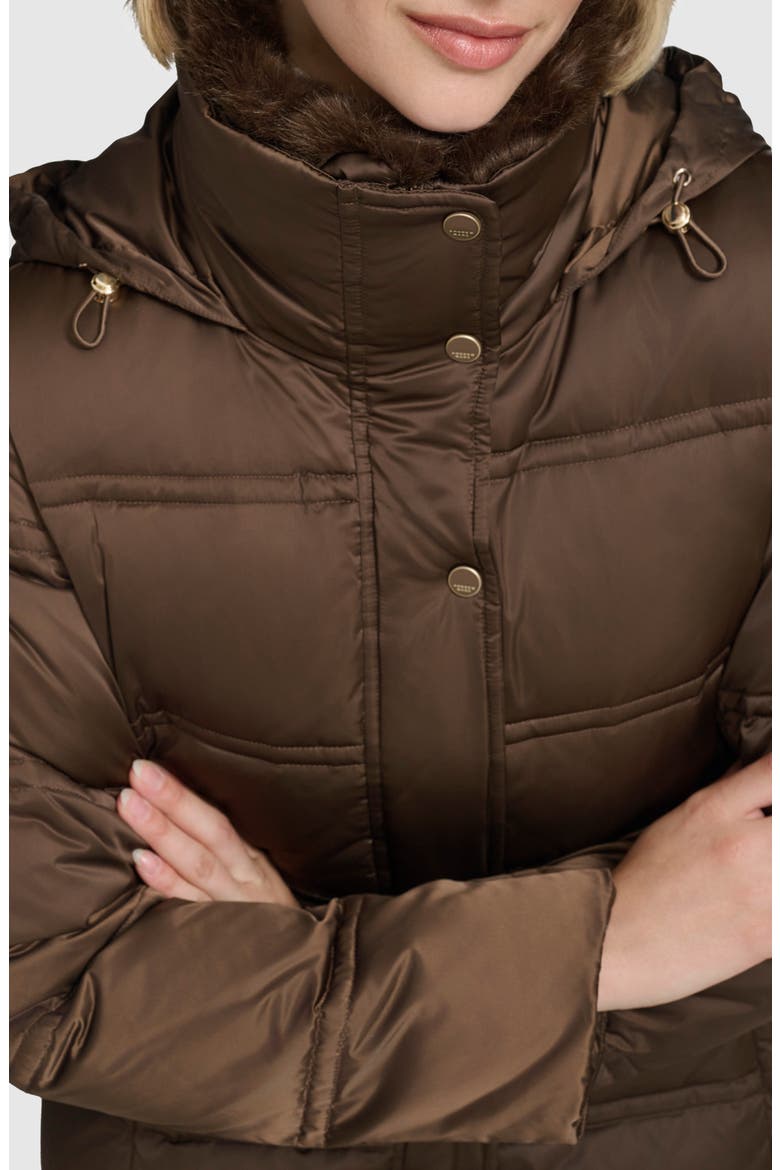 Emery Faux Fur Trim Down, Feather & Synthetic Fill Puffer Coat, Alternate, color, CHOCOLATE