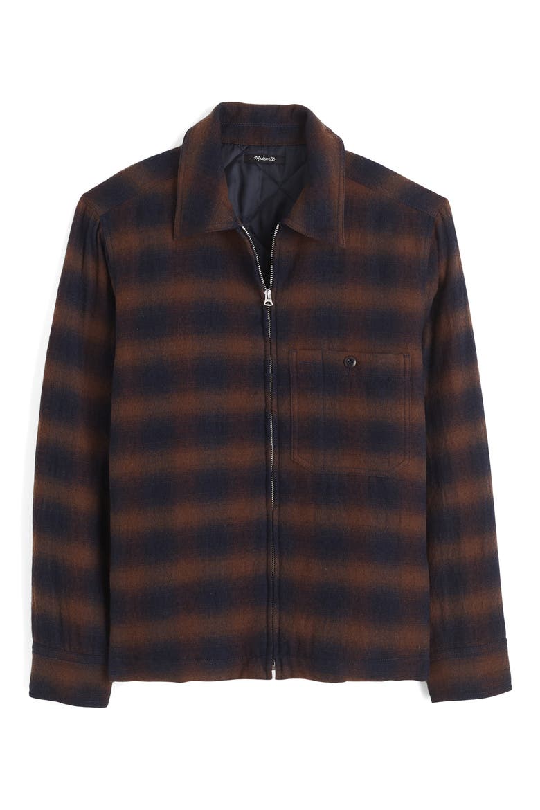Ombré Check Flannel Zip Jacket, Alternate, color, OMBRE CHECK NAVY AND BROWN
