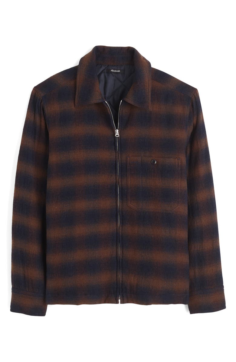 Madewell Ombré Check Flannel Zip Jacket, Alternate, color, Ombre Check Navy And Brown