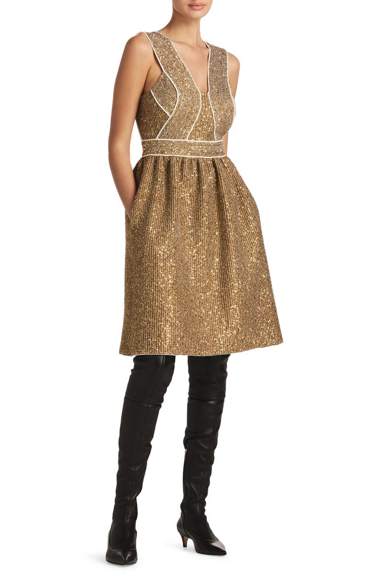 Sparkle Stretch Sequin Knit Dress, Main, color, GOLD