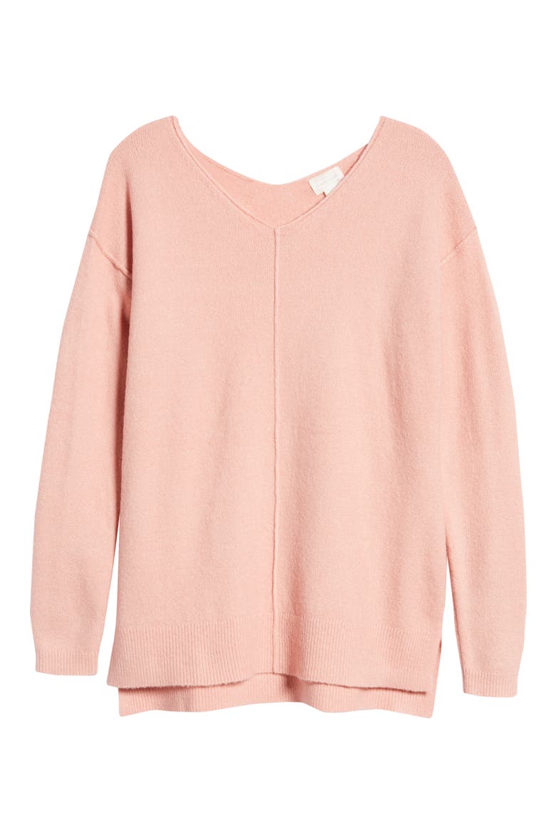 Women's High/Low V-Neck Sweater, Alternate, color, PINK BRIDE