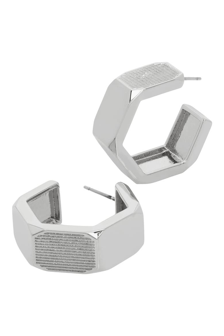 Hex Hoop Earrings, Alternate, color, RHODIUM