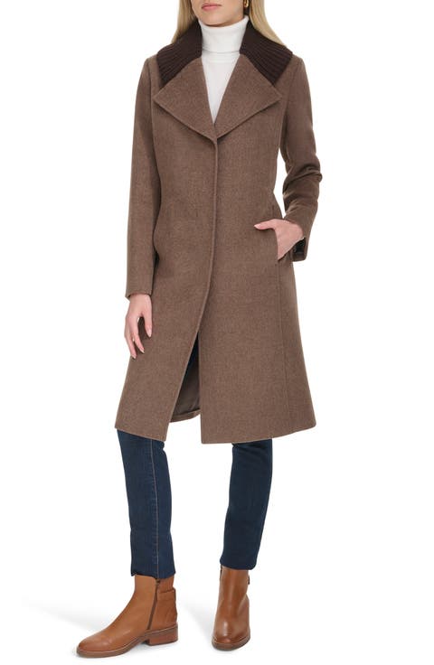 Slick Shawl Lapel Mixed Media Wool Blend Coat