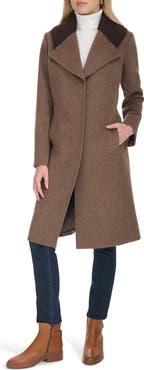 Cole Haan Signature Slick Shawl Lapel Mixed Media Wool Blend Coat