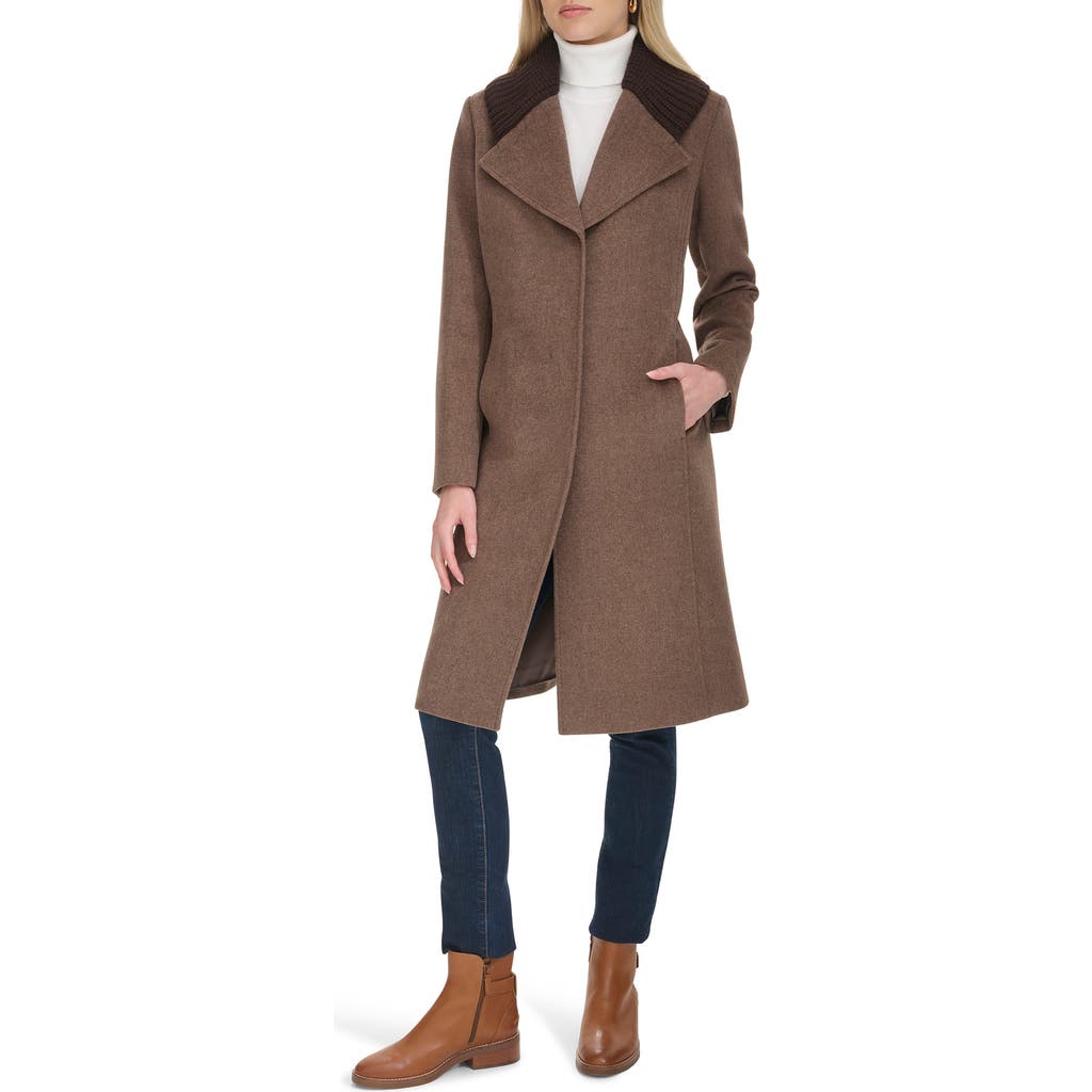 Cole Haan Signature Slick Shawl Lapel Mixed Media Wool Blend Coat in Portobello