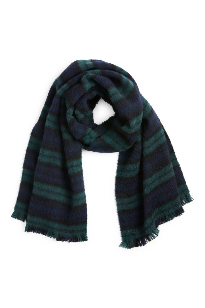 Plaid Cashmere Scarf, Main, color, NAVY- OLIVE
