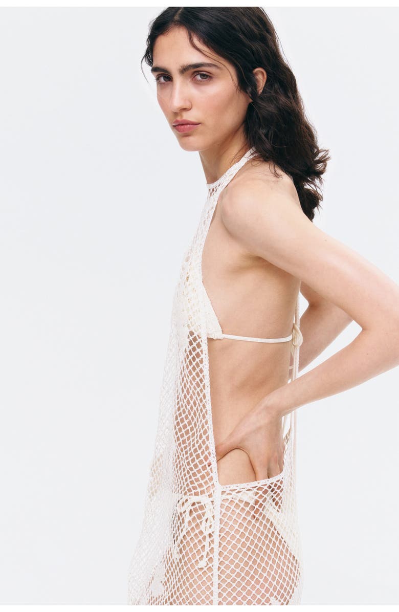 H&M Beaded Crochet-look Halterneck Dress, Alternate, color, Cream