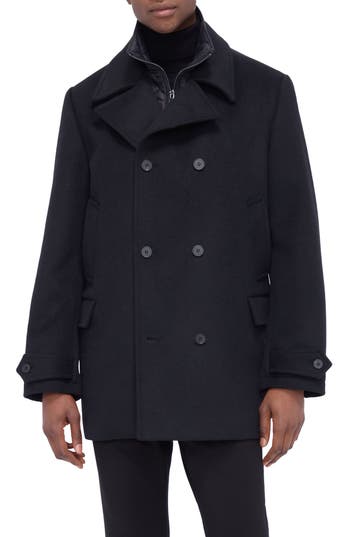 Bugatchi Wool Blend Peacoat With Removable Bib In Black