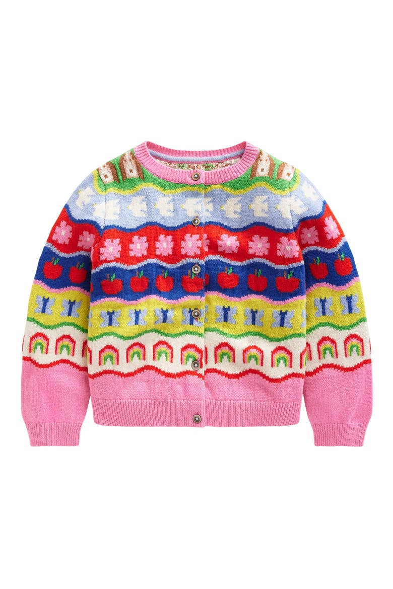 Kids' Edie Fair Isle Cotton & Wool Blend Cardigan, Main, color, MULTI RAINBOW