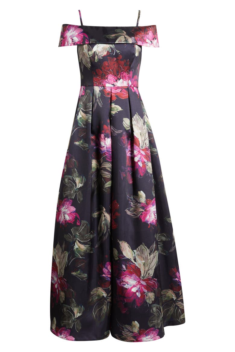 Floral Off-the-Shoulder Gown, Alternate, color, NAVY MULTI