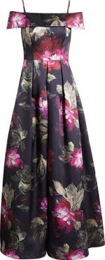 Eliza J Floral Off-the-Shoulder Gown