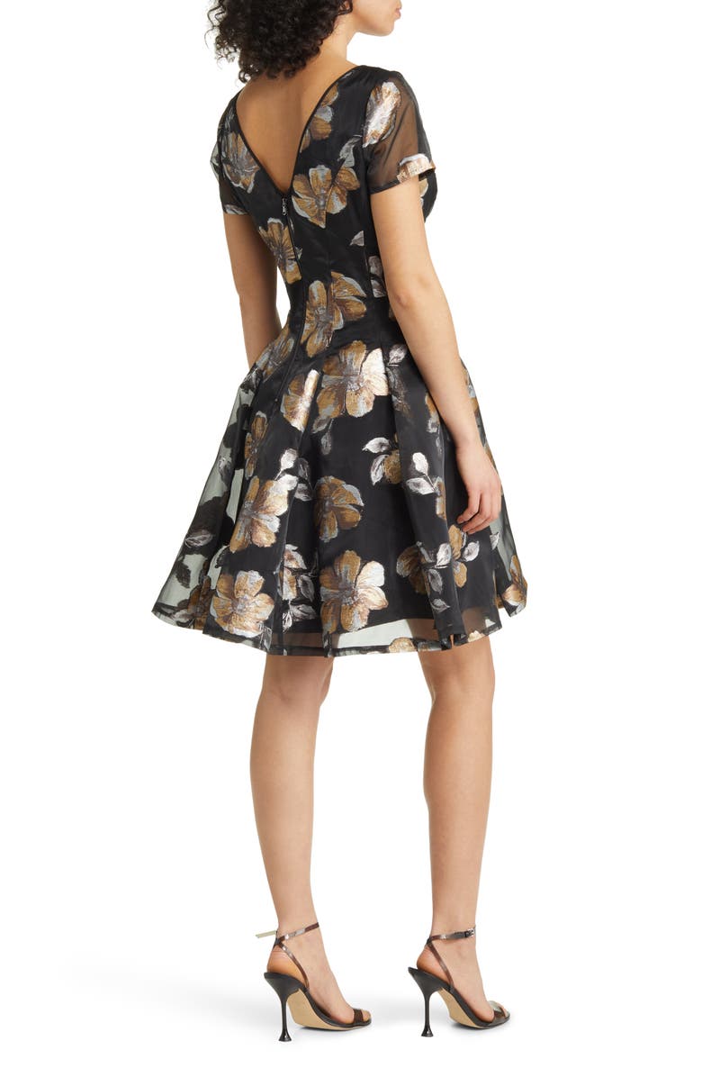 Shani Metallic Floral Jacquard Fit & Flare Organza Dress, Alternate, color, Black/ Gold