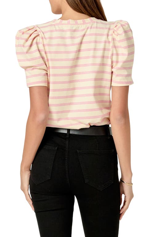 English Factory Stripe Puff Sleeve Top In Cream/pink