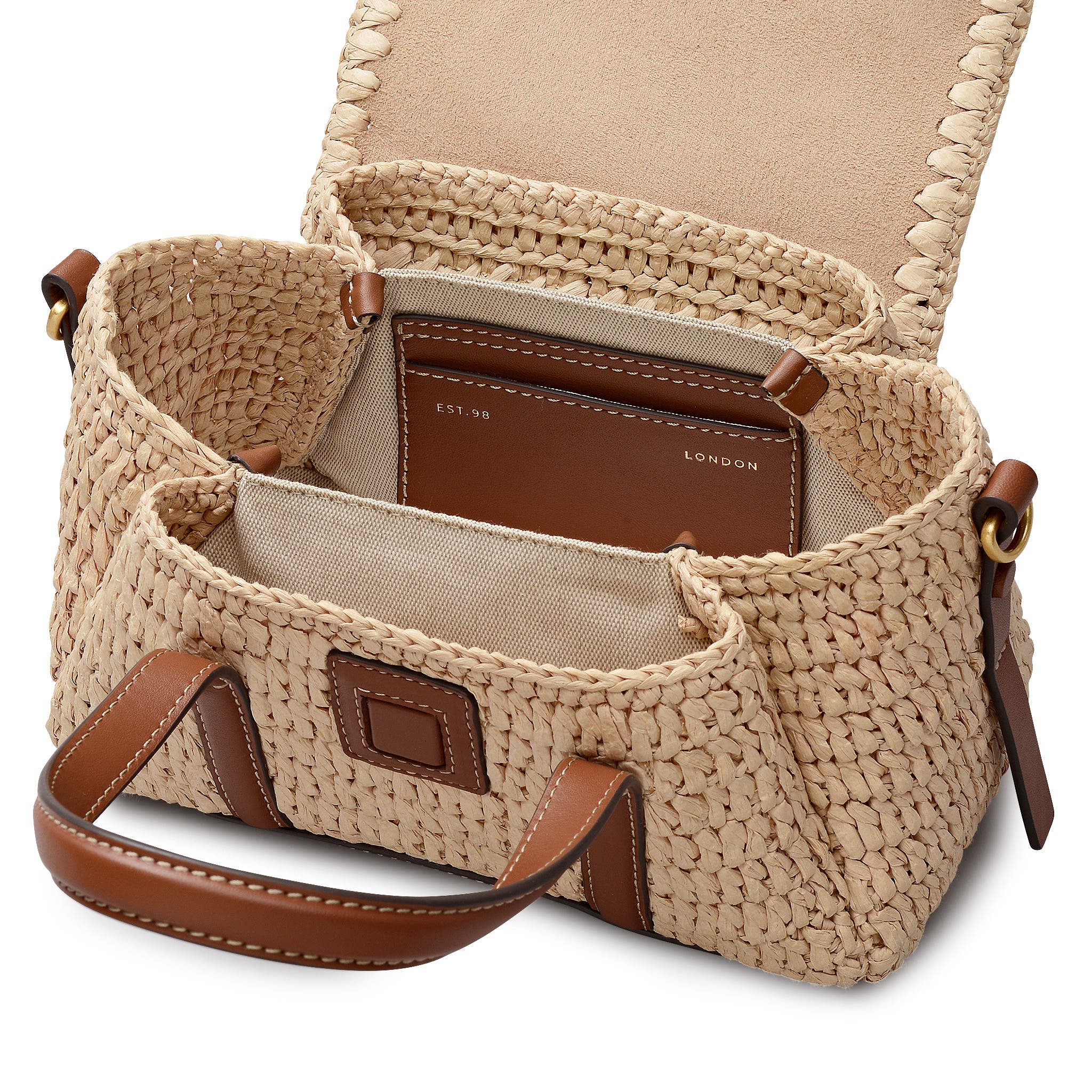 Radley The Chancery - Raffia Small Flapover Woven Satchel Bag, Alternate, color, Natural