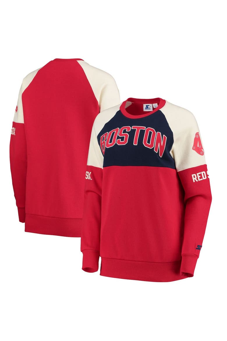 Women's Starter Red/Navy Boston Red Sox Baseline Raglan Pullover Sweatshirt, Main, color, NAVY
